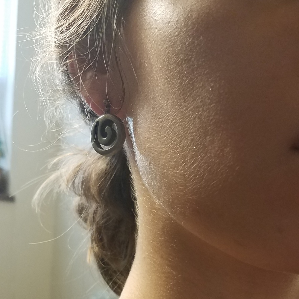 Silver curlyque earrings. Missing backs